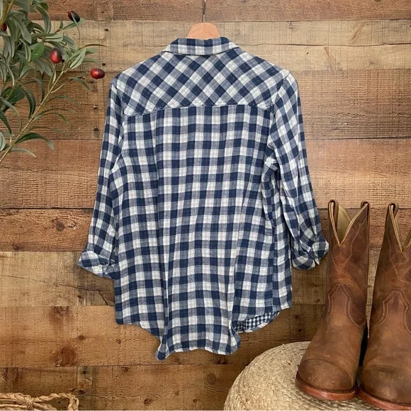 Seven7 Jeans Cotton Plaid Button Down 3/4 Length Sleeves - Picture 6 of 9